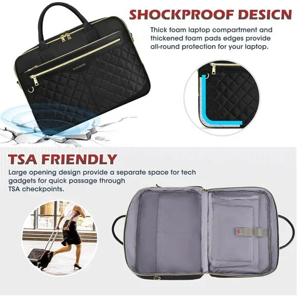 Laptop Bag for Women 17 Inch Waterproof Briefcase Large Computer Bag for Work - Picture 4 of 6